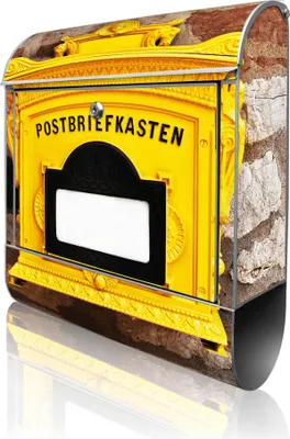 Produktbild von banjado Design Briefkasten Stahl silber mit Zeitungsfach pulverbeschichtet "Historischer Postkasten" 38x46x12,5cm & 2 Schlüssel - Postkasten A4 Einwurf inkl. Montagematerial [BK 10337]