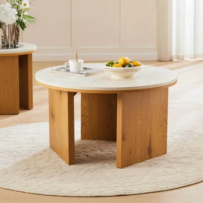 Produktbild von Runder Couchtisch in Holzoptik 80 cm Durchmesser helles Holz - Oviala Bonny