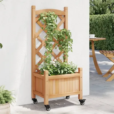 Zdjęcie produktu dla Maison Exclusive – donica z kratką do pnączy i kółkami, brązowa, z litego drewna jodłowego