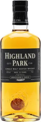 A bottle of Highland Park 10 Years Viking Scars whisky.