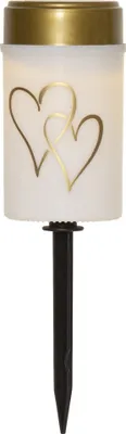 Image de Star Trading Bougie funéraire LED solaire blanc cœurs dorés 7x12cm piquet de terre