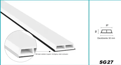 Produktbild von HEXIM Fenstersprossen weiß 1 & 2 Meter - selbstklebende Glassprossen aus PVC Kunststoff, Dichtungslippen(steil & ausgestellt) in grau und schwarz - HJ SG27(2000x27x10mm, schwarze Lippe)