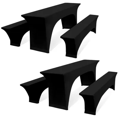 6er-Set Bierbankbezüge, schwarz, 220x50x80 cm, elastisch