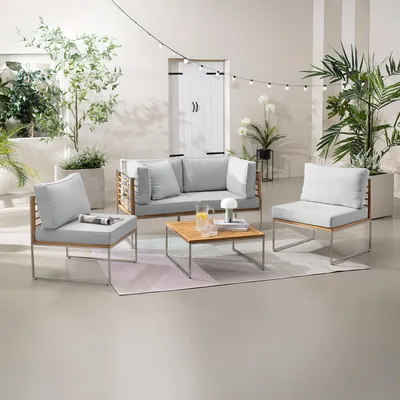 Produktbild von home24 Loungegruppe - 5-teilig - Webstoff / Teak Massiv