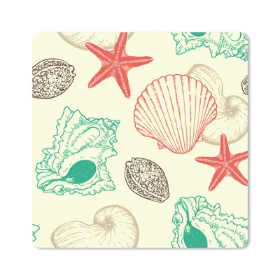 Produktbild von MuchoWow® Mauspad Mousepad Muscheln - Seestern - Strand - Vintage - Muster 20x20 cm - Mousepads - Maus Mat - Pad - Mausunterlage - Desk Mat - Bureauartikeln