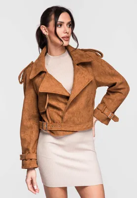 Produktbild von Ombre Kurzjacke Damen - Trench-inspirierter Schnitt mit Schulterklappen und Gürtel camel S