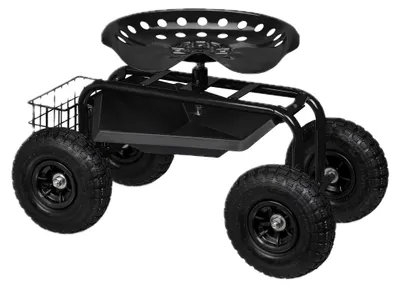 Produktbild von Relaxdays fahrbarer Gartensitz, höhenverstellbar, 150 kg, Stauraum, Rollsitz Gartenarbeit, Stahl, Luftreifen, schwarz