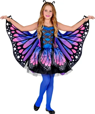 Produktbild von Blau-Lila Schmetterling Kinderkostüm – Kleid mit Tutu, Flügel & Antennen 104 cm - 2-3 Jahre