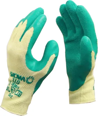 Two work gloves are displayed against a white background.
