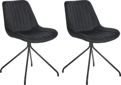 Produktbild von BELIANI Esszimmerstuhl 2er Set Schwarz Samt mit Metallbeinen Glamourös Retro Wohnzimmer Essbereich Flur Diele Möbel Ausstattung Sitzmöbel