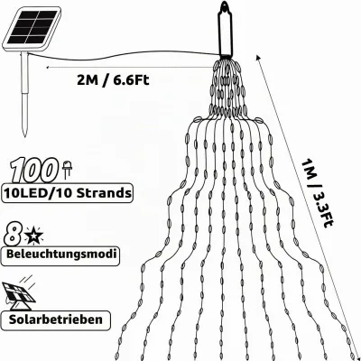 Imagen del producto de Guirnalda solar Joycome para exteriores, 1 metro, 100 LEDs, luz cálida