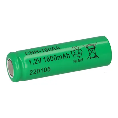 A single green AA battery against a white background.