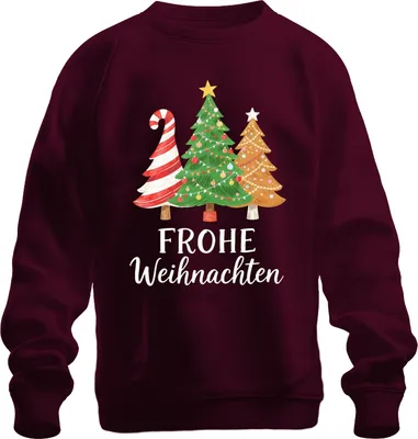 Produktbild von FROHE Weihnachten Weihnachtsbaum Tannenbaum Zuckerstange Lebkuche Uni Sweatshirt Pullover, Burgundy, M
