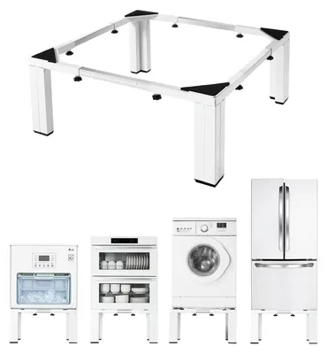 Obrázok produktu pre Stojan na práčku – podstavec/podstavec/základňa – nastaviteľný 47,5–78,5 cm – výška 30,5 cm – nosnosť 544 kg – protišmykové nožičky – robustná oceľ – univerzálne použiteľný – biely