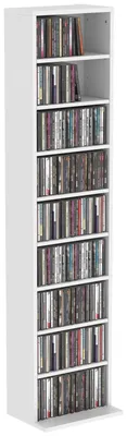 Productafbeelding van CD/DVD-rek, 9 niveaus, smal vrijstaand rek met 6 verstelbare schappen, voor 260 cd's, wit