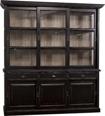 Produktbild von Casa Padrino Landhausstil Küchenschrank Antik Schwarz / Braun 206 x 53 x H. 219 cm - 2 Teiliger Küchenschrank mit 6 Schiebetüren und 3 Schubladen
