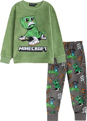 Immagine prodotto di Minecraft - Pigiama con pantaloni lunghi per bambino, maniche lunghe NS9108 (116) (verde/grigio)