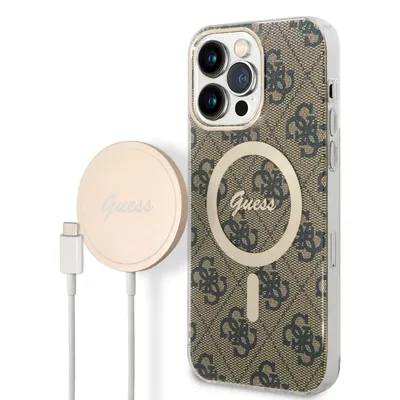 Obrázek produktu pro Set Guess Gubpp14Xh4Eacsw Case+ Charger Iphone 14 Pro Max 6.7 Hnědé/Hnědé Pevné Pouzdro 4G Print Magsafe