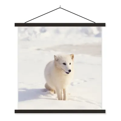 Produktbild von MuchoWow® Textilposter Fuchs - Schnee - Weiß 90x90 cm mit schwarzem Rahmen - Magnetisches