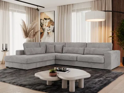 Produktbild von MKS MEBLE Ecksofa Sofa L-Form Grau Struktur, Wohnlandschaft L-Form, Couch L Form, Sofagarnitur Couchgarnitur Polsterecke, Breite: 316 cm - Savona L - Grau Cord - Links