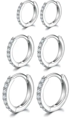 Produktbild von Creolen Set 3 Paar Silber 925 Gold Rosegold 8-12mm Zirkonia Hypoallergen Damen Herren Mädchen