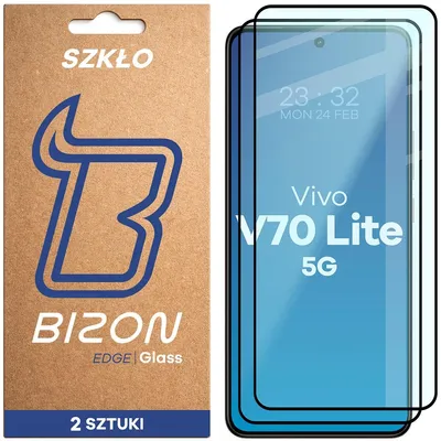 Produktbild von Gehärtetes Glas für Vivo V70 Lite 5G, Bizon Glass Edge Duo, Schwarzer Rahmen, 2 Stück