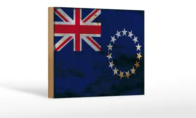 Produktbild von Holzschild Flagge Cookinseln 18x12cm Cook Islands Rost