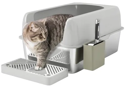 Produktbild von PawHut Katzentoilette ohne Deckel, Katzenklo mit Schaufel, Wanne aus Edelstahl