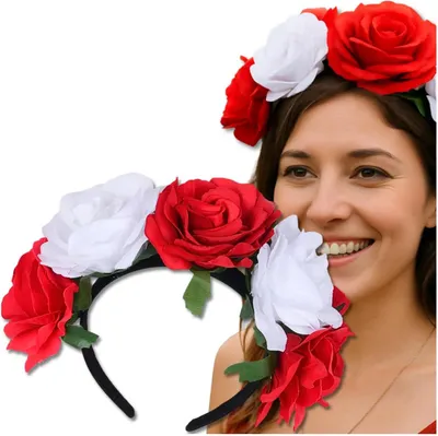 Immagine prodotto di EDIBAZZAR |  di capelli fiore nastro rose bianco-rosso per ventagli