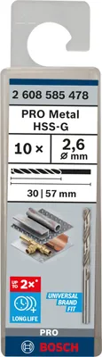 Zdjęcie produktu dla Wiertło do metalu HSS-G, standardowe 2,6 x 30 x 57 mm
