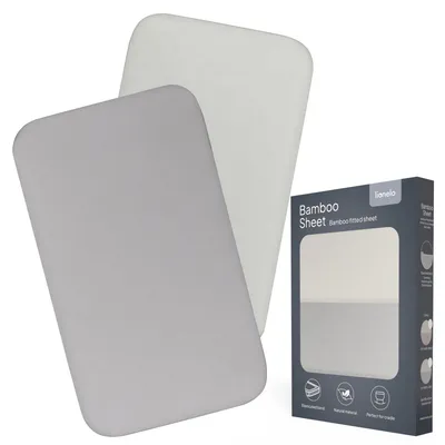 Immagine prodotto di Lionelo Baby Lenzuolo di bambù per culle e lettini, 2 pezzi (set), 80x42 cm - Bianco Grigio