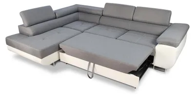 Produktbild von Ecksofa Caris mit Schlaffunktion und einstellbare Kopfstützen, Wohnlandschaft, Couchgarnitur, Bettkasten, Sofagarnitur, Couch, Sofa (Schwarz (Kronos 07), Ecksofa Links)