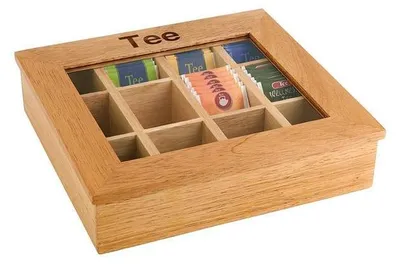 Produktbild von APS 11775 Teebox, Holz (Rubberwood), 31 x 28 cm, Höhe 9 cm, 12 Kammern, natur