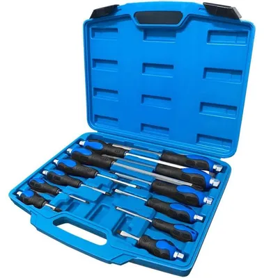 Productafbeelding van Magnetische schroevendraaierset, 12-delig, met kruissleuf- en sleufbits, doorgaande stalen bladen, hoog koppel, mat oppervlak