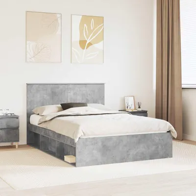Image de Lit exclusif - Structure de lit en béton gris, dimensions 140 x 190 cm, en bois massif de pin