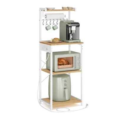 Produktbild von VASAGLE Standregal mit 4 Ebenen, Küchenregal mit Ladestation, 8 Haken, 40 x 45 x 140 cm, goldeichenfarben-weiß