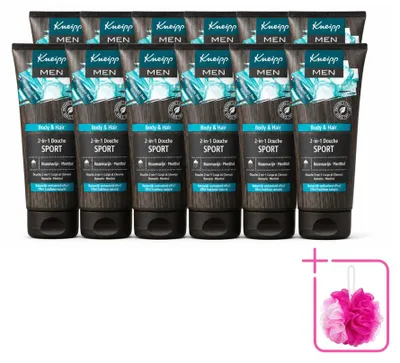 Imagen del producto de 12 unidades de gel de ducha y champú 2 en 1 para hombres Kneipp Sport, 200 ml cada uno. Paquete económico