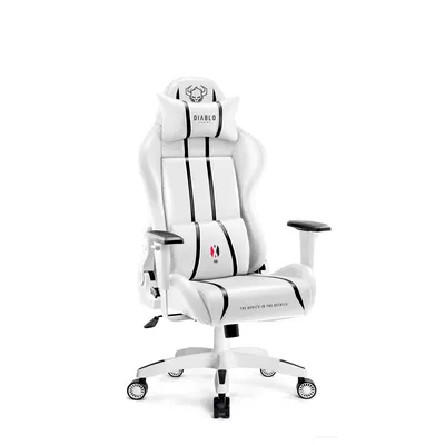 A white gaming chair with black accents, presented on a white background.