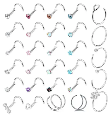 Produktbild von DGUSO 20G Nasenpiercing Steck, 29 Stück Nostril Piercing Stecker Set, Nasensteck