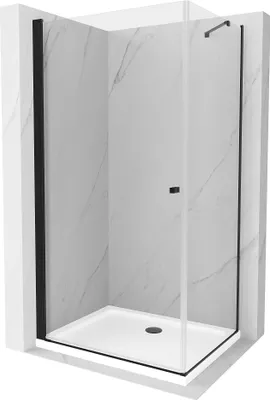 Produktbild von Mexen Pretoria kippbare Duschabtrennung 70 x 120 cm, transparent, Schwarz + Duschwanne Flat - 852-070-120-70-00-4010B