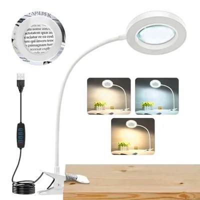 Zdjęcie produktu dla Lupa ze światłem LED zacisk 10X powiększenie 3 tryby USB biurko
