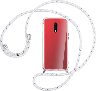 Produktbild von Handykette Backcover-Schutzhülle mit Band (Metall silberfarben) für OnePlus 7 - weiß/grau