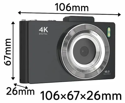 Produktbild von Retro Digitalkamera - Kompaktkamera - 48 MP Dual-Objektiv - 7,1 cm IPS-Display - 16x Zoom - Autofokus - OTG & SD-Kartenunterstützung - 64 GB - Schwarz