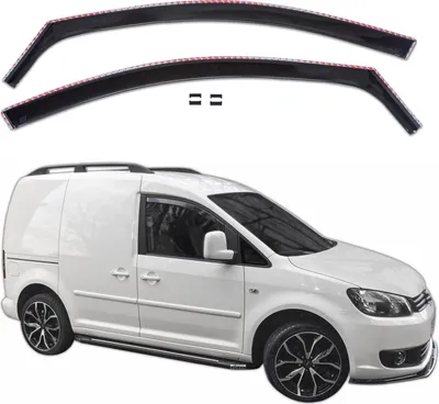 Produktbild von J&J AUTOMOTIVE | GP Windabweiser Für Volkswagen Caddy 2003-2020 2tlg, GP Regenabweiser, Schwarz, Getönt, Aerodynamisch, Einfache Montage, Befeistigung mit Clips