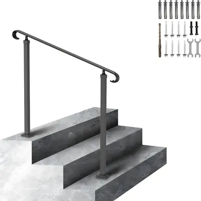 Image de Rampe d'escalier Deluxe – Balustrade – Mains courantes robustes pour escaliers – Acier – Avec fixations murales – 212 cm – Noir mat