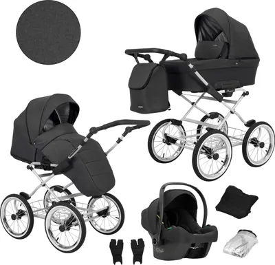 Produktbild von Kinderwagen ROMANTIC Sportwagen Babywagen Babyschale Komplettset Kinder Wagen Set 3 in 1 (ROM-08, Rahmenfarbe: grau)