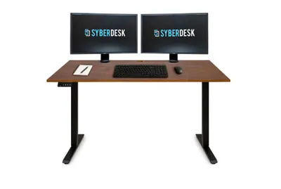 Produktbild von Elektrisch höhenverstellbarer Schreibtisch 140x65 cm aus massiver Eiche mit LED, Kabeldurchlass, Kabelmanagement & 2 Memory-Positionen, Walnussfarbe