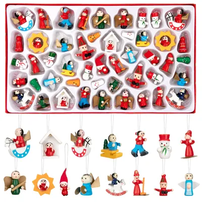 48 handbemalte Holz-Miniatur-Ornamente für Weihnachtsbaum