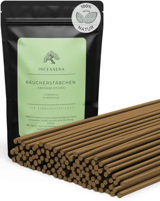Produktbild von Incensera Citronella Räucherstäbchen – 100 Stück – Natürlicher Mückenschutz, Frischer Zitronenduft, Ideal für Garten, Sommer & Outdoor