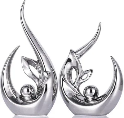 Obrázek produktu pro Sada keramického dekorativního osvětlení s porcelánovými figurkami o výšce 24 cm, moderní design, stříbrná barva, do obývacího pokoje, ložnice, jídelny, kanceláře, jako umělecký předmět